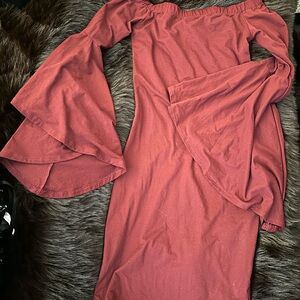 Sexy Off-Shoulder Bell Sleeve Dress Merlot